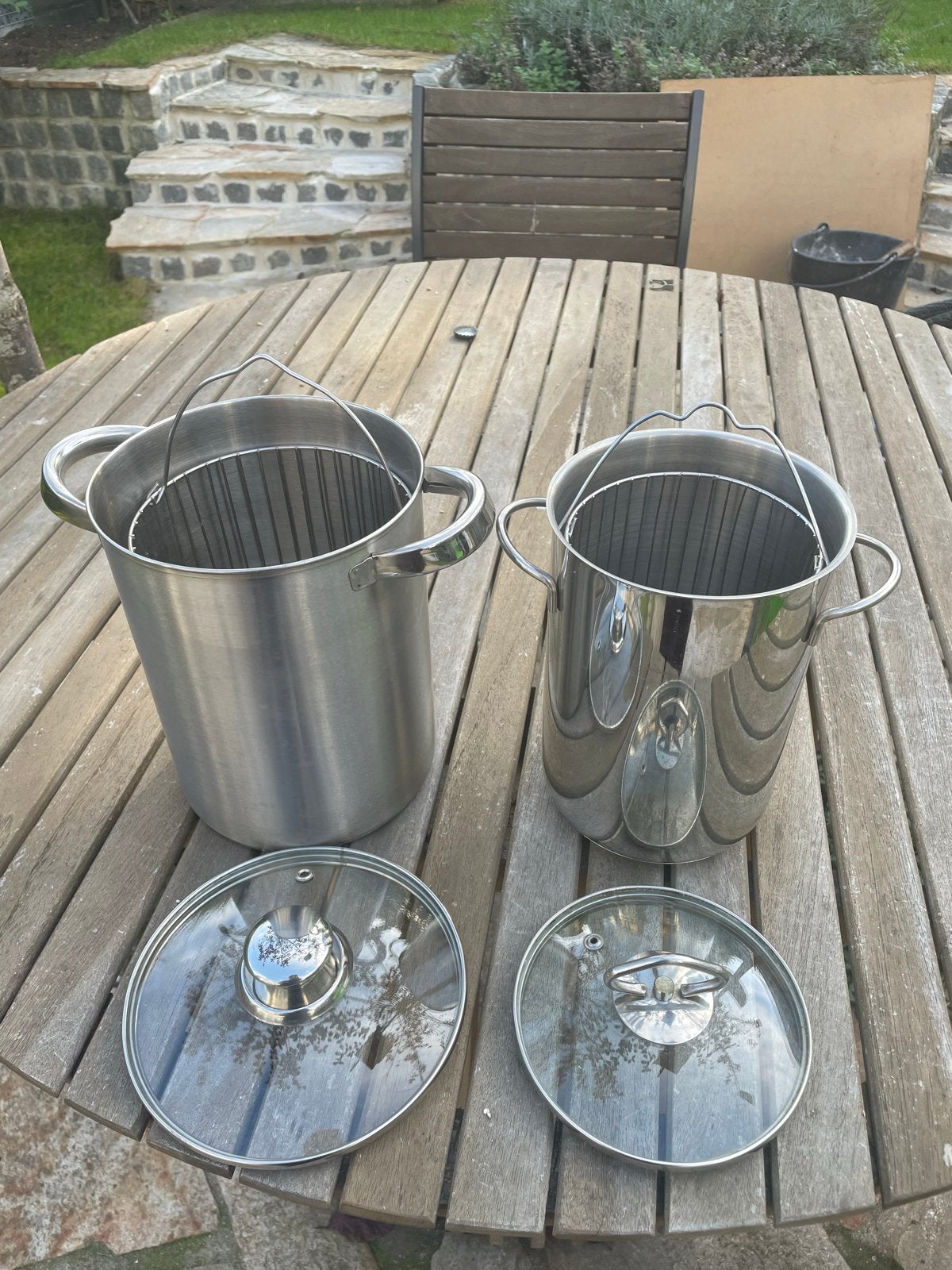 2 aspergepannen/frituur pannen, Met deksel, Ophalen of Verzenden, Zo goed als nieuw, Rvs