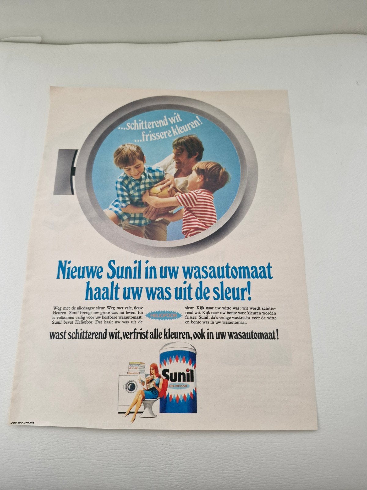 Vintage Sunil Wasmiddel Advertentie (32x24 cm), Ophalen of Verzenden