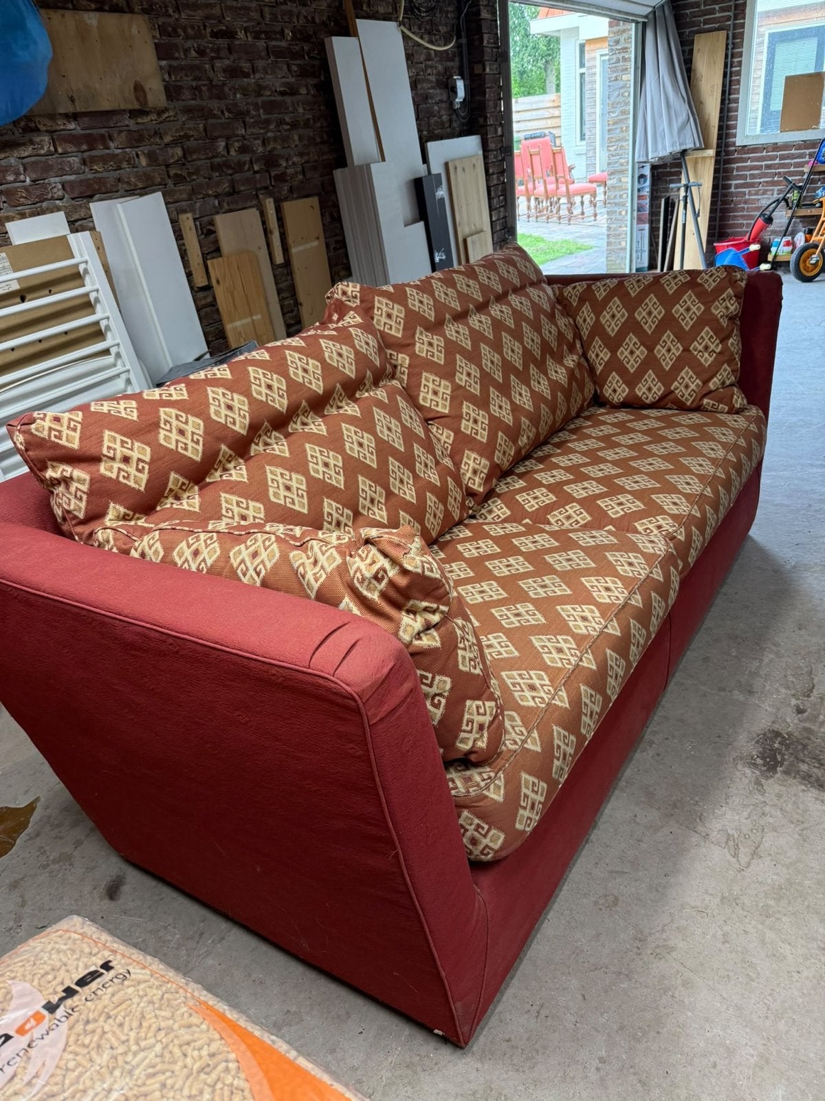 Comfortabele 3-zits bank met uniek patroon, Ophalen, Gebruikt, 100 tot 125 cm, Driepersoons