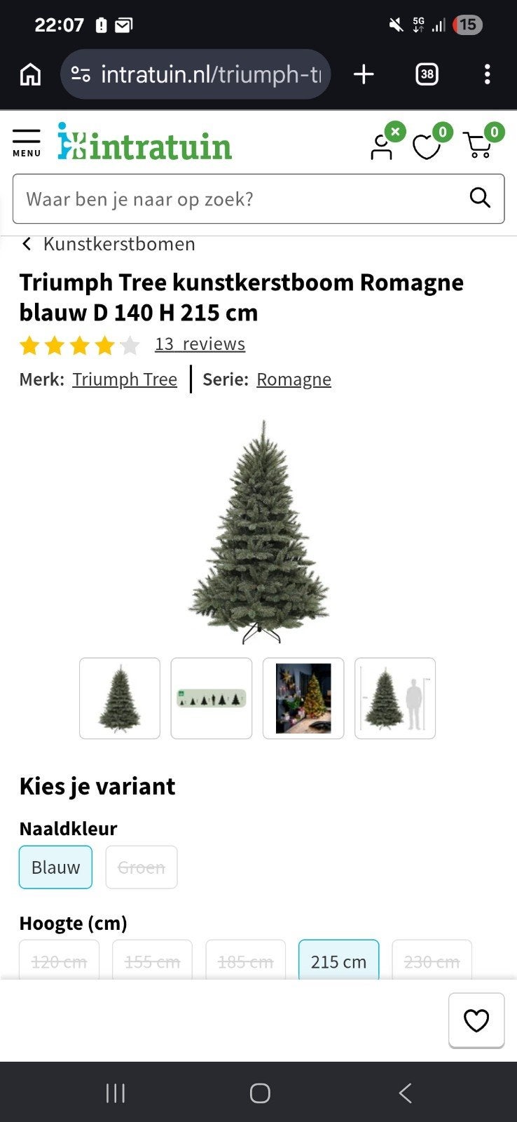Intratuin Romagne Kerstboom blauw TEAB, Ophalen, Zo goed als nieuw