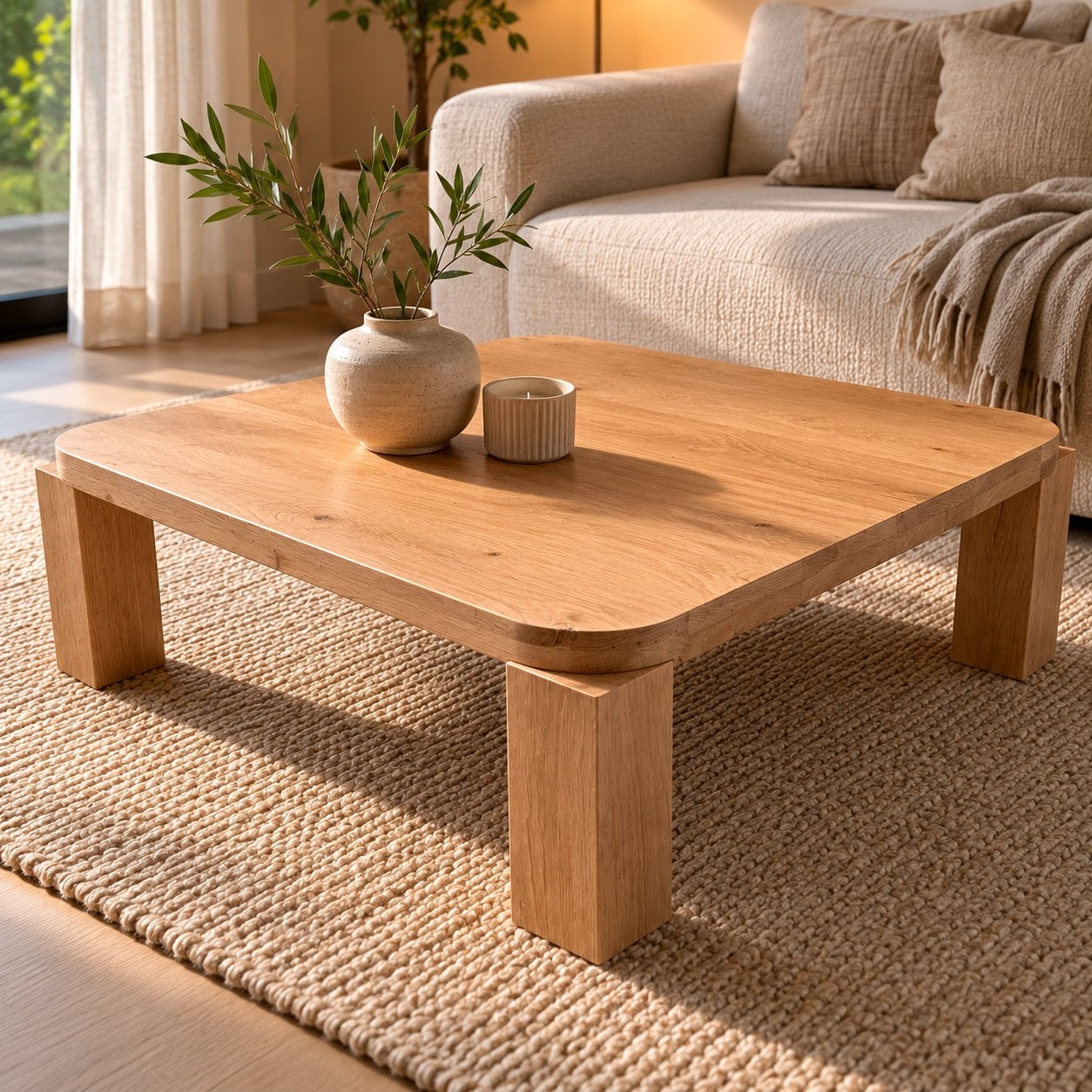 Massief eiken Atlas salontafel – handgemaakt, Huis en Inrichting, Tafels | Salontafels, Ophalen, 50 tot 100 cm, Nieuw, 50 tot 100 cm