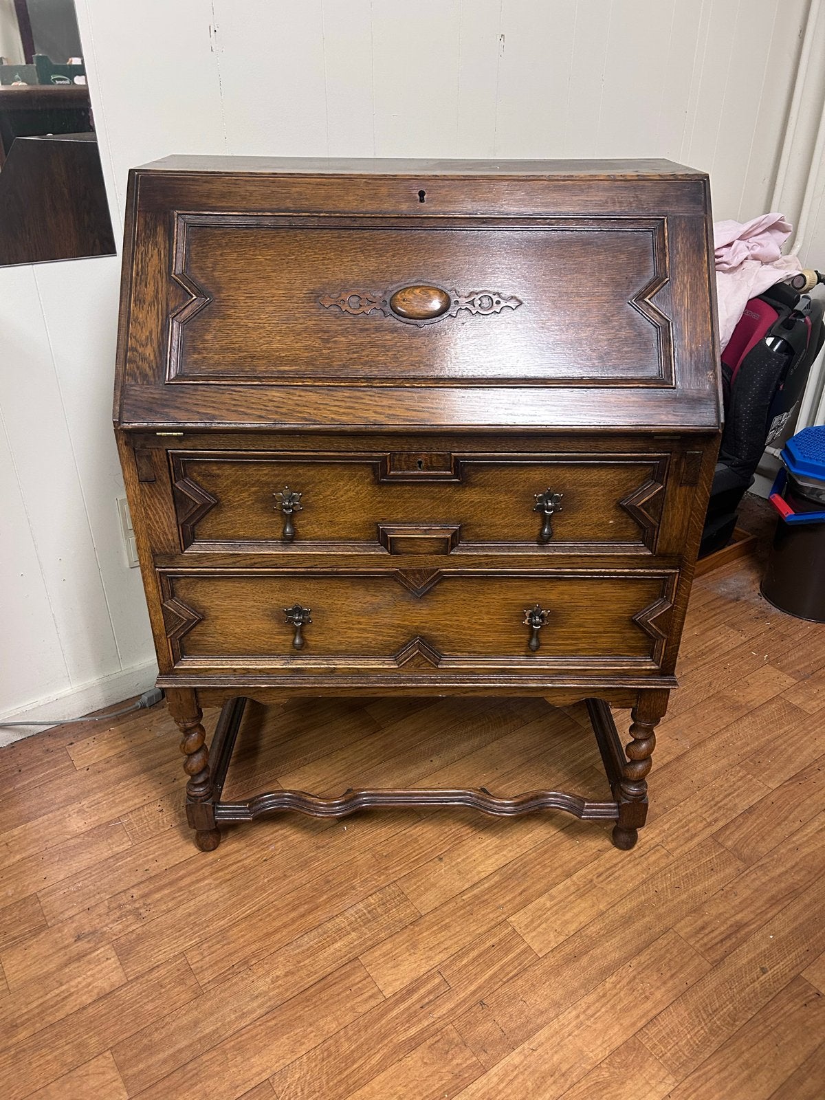 Antiek Bureau met Uitklapbaar blad en Twee Lades, Antiek en Kunst, Ophalen
