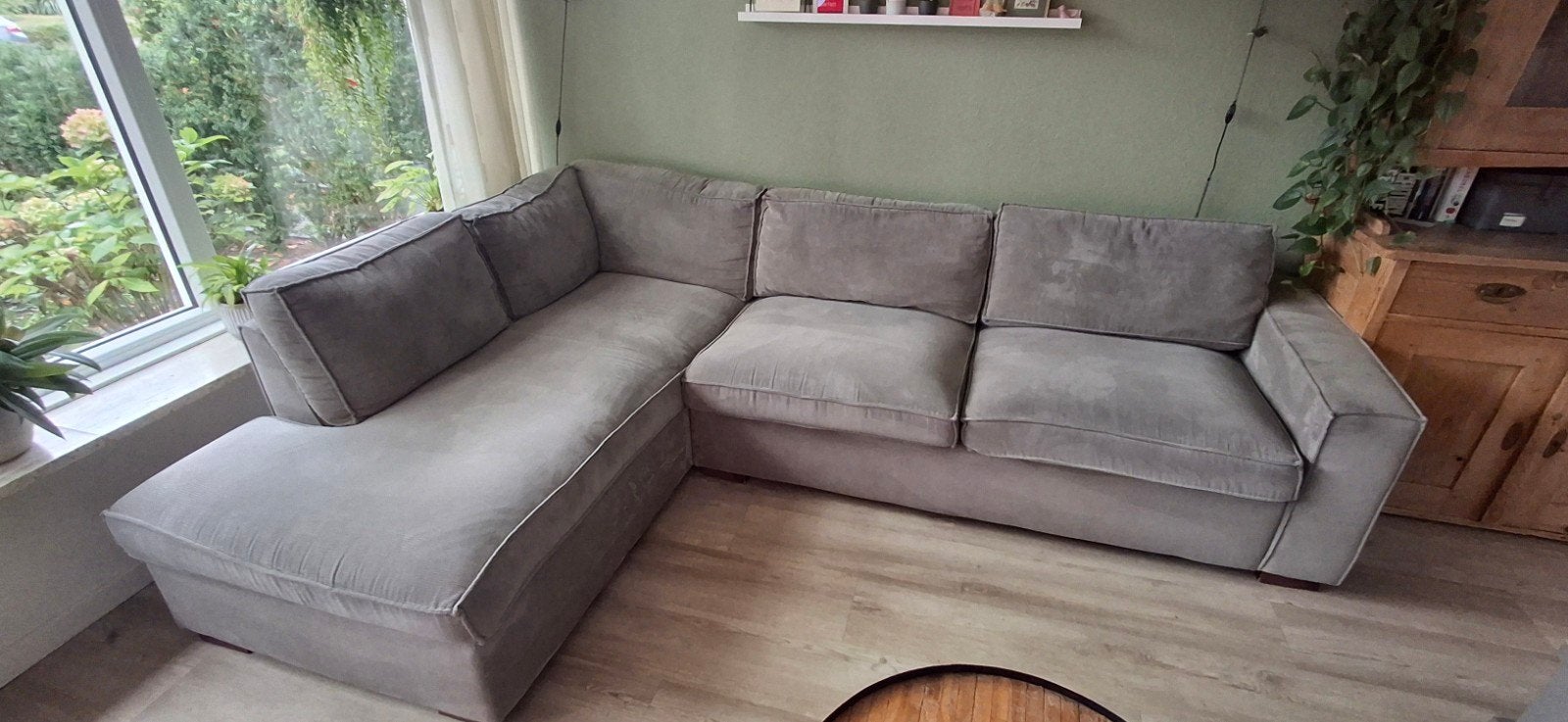Grijze hoekbank merk WOOOD, Ophalen, 250 tot 300 cm, Gebruikt, Hoekbank