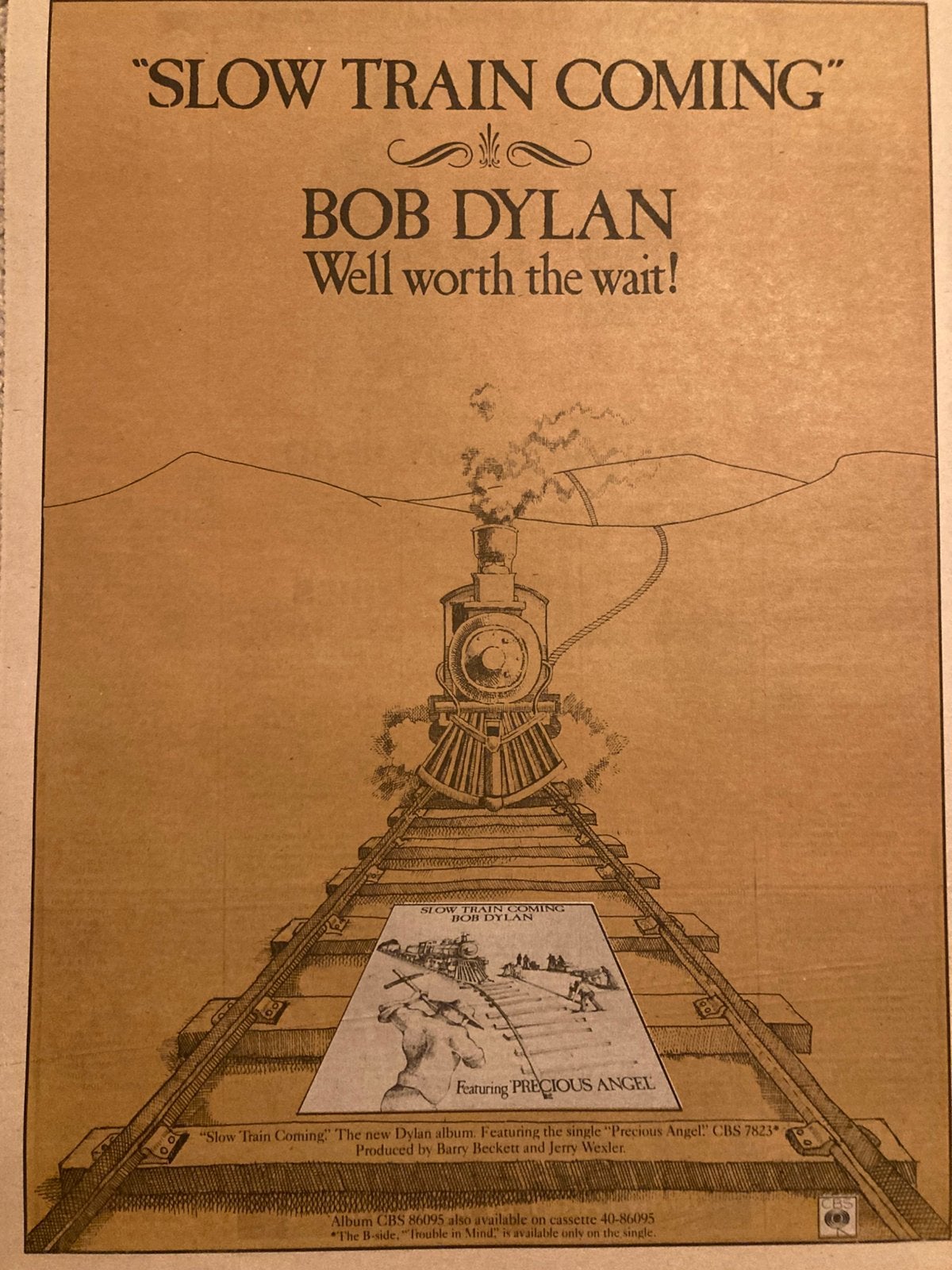 A3 advertentie BOB DYLAN Slow Train Coming release, Ophalen of Verzenden, Zo goed als nieuw