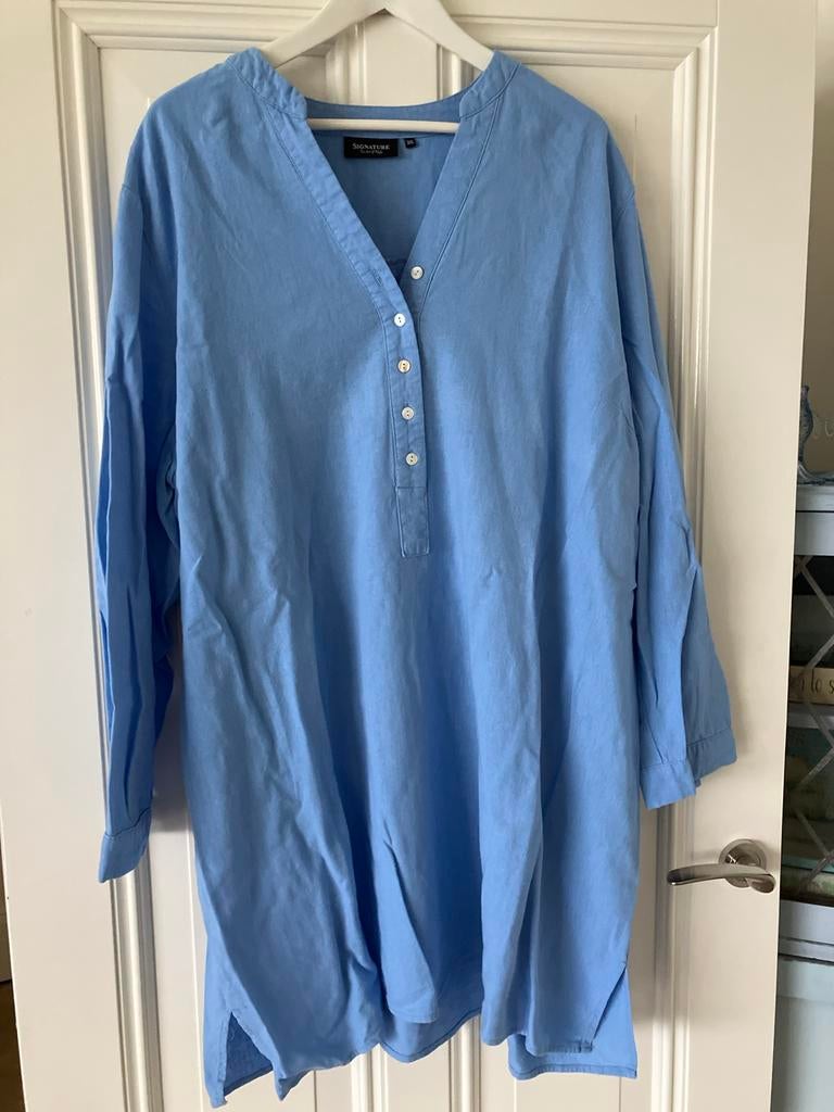 Signature 3XL Blouse Jurk - Hemelsblauw 55% linnen, Kleding | Dames, Grote Maten, Ophalen of Verzenden, Zo goed als nieuw