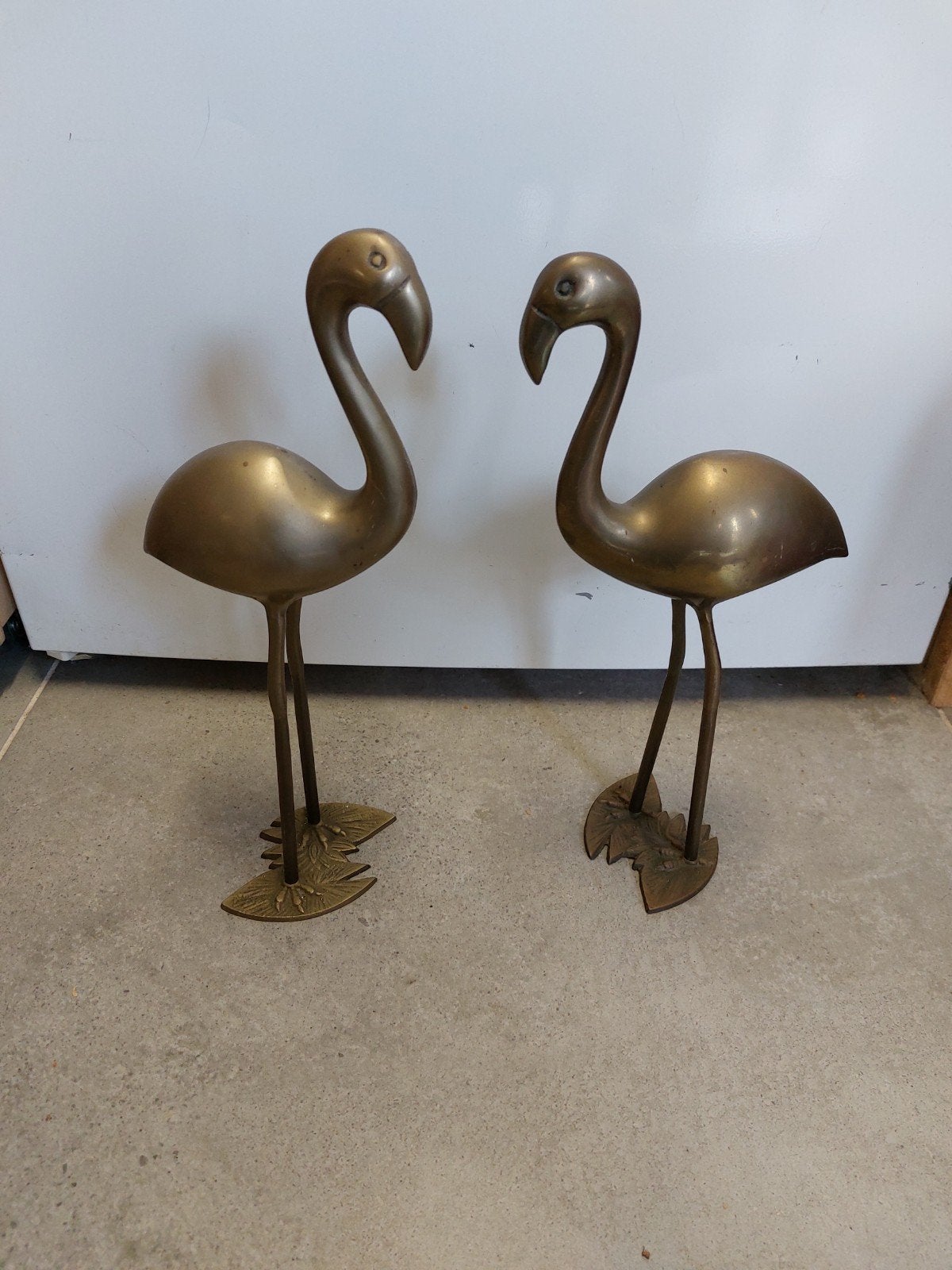 vintage retro 2x flamingo  sculptuur koper messing, Antiek en Kunst, Ophalen of Verzenden