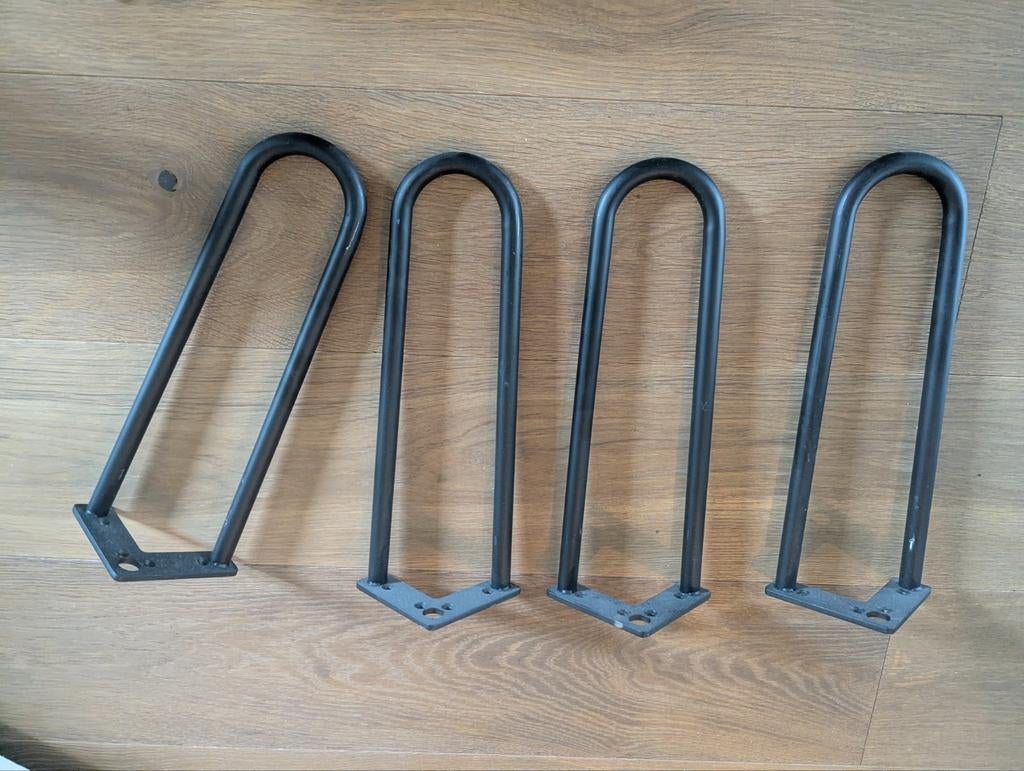 Set van 4 zwarte metalen hairpin tafelpoten, Tafelpoot, Minder dan 50 cm, Gebruikt, Ophalen of Verzenden