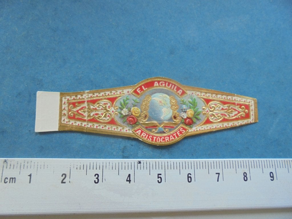 Oude sigarenband El Aguila Aristocrates met wereldbol, Ophalen of Verzenden, Zo goed als nieuw, Sigarenbandjes