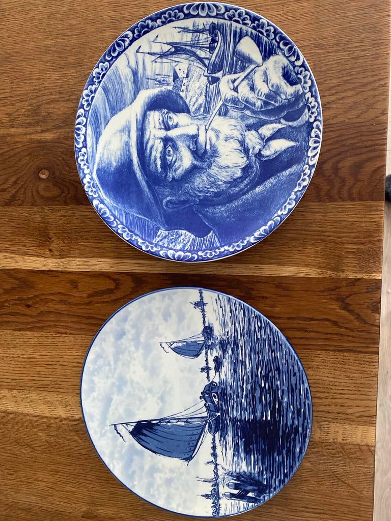 Delfts Blauw Wandborden - Visser en Zeilschepen, Antiek en Kunst, Ophalen of Verzenden