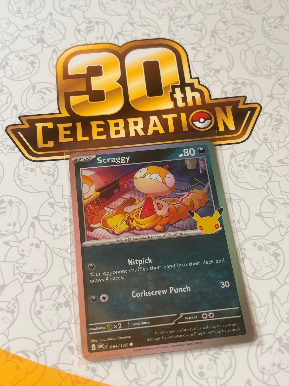Pokémon Scraggy 30th Celebration Kaart, Ophalen of Verzenden, Zo goed als nieuw, Losse kaart