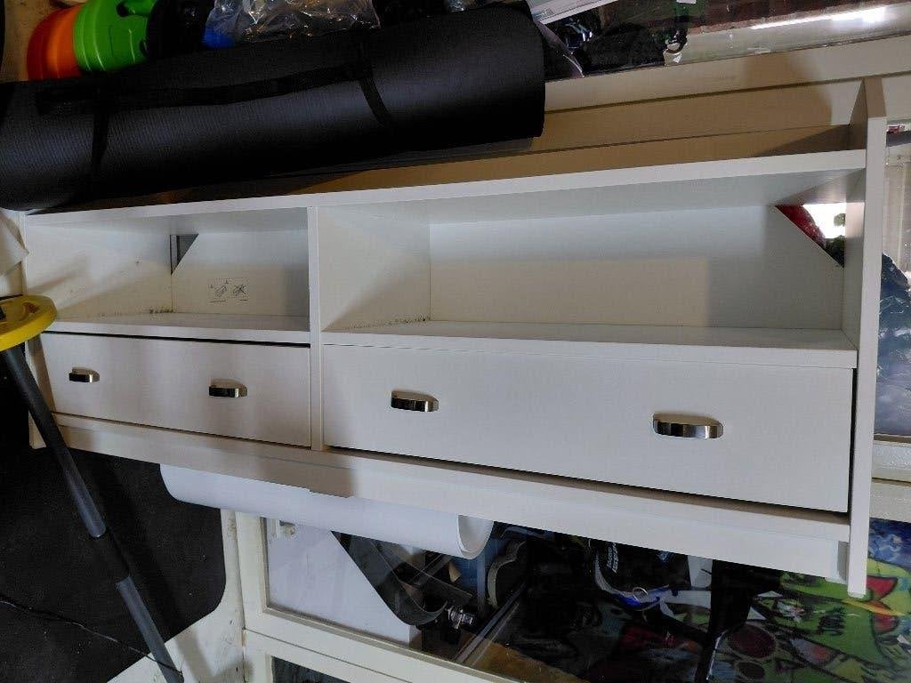 Witte wandplank met lades en open vakken, Ophalen, Met plank(en), Gebruikt, 100 tot 150 cm