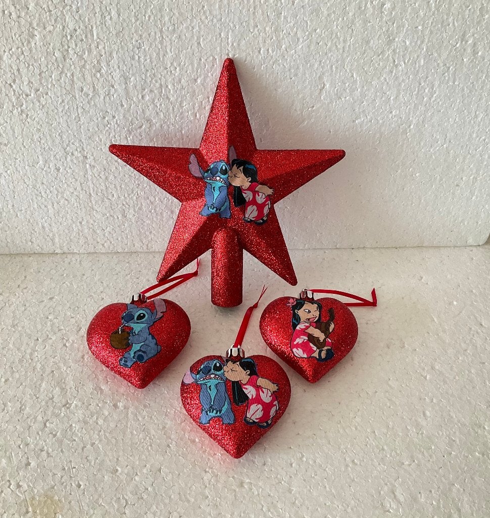 Disney Lilo en Stitch - kerstballen - piek, Ophalen of Verzenden, Overige figuren, Zo goed als nieuw, Beeldje of Figuurtje