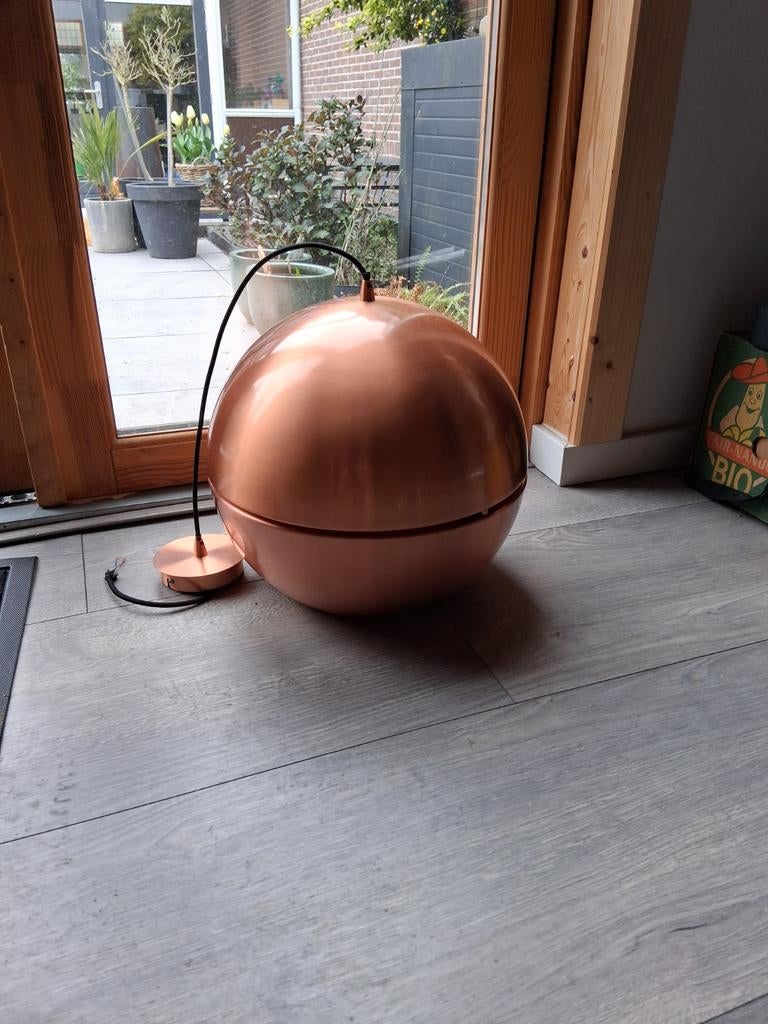 Zuiver Retro Koperen Hanglamp Geborsteld!, Gebruikt, Ophalen of Verzenden, Metaal, Minder dan 50 cm