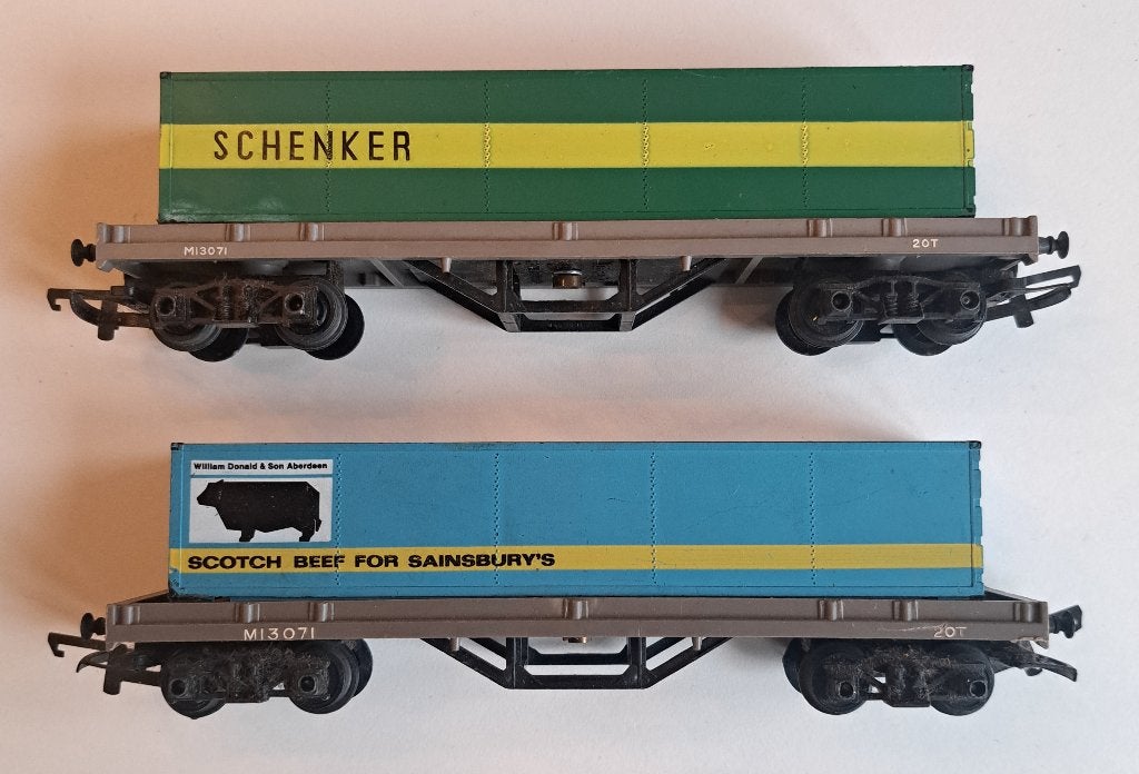 Vintage Tri-ang / Tri-ang Hornby Containertragwagens, Gebruikt, Gelijkstroom, Wagon, Ophalen