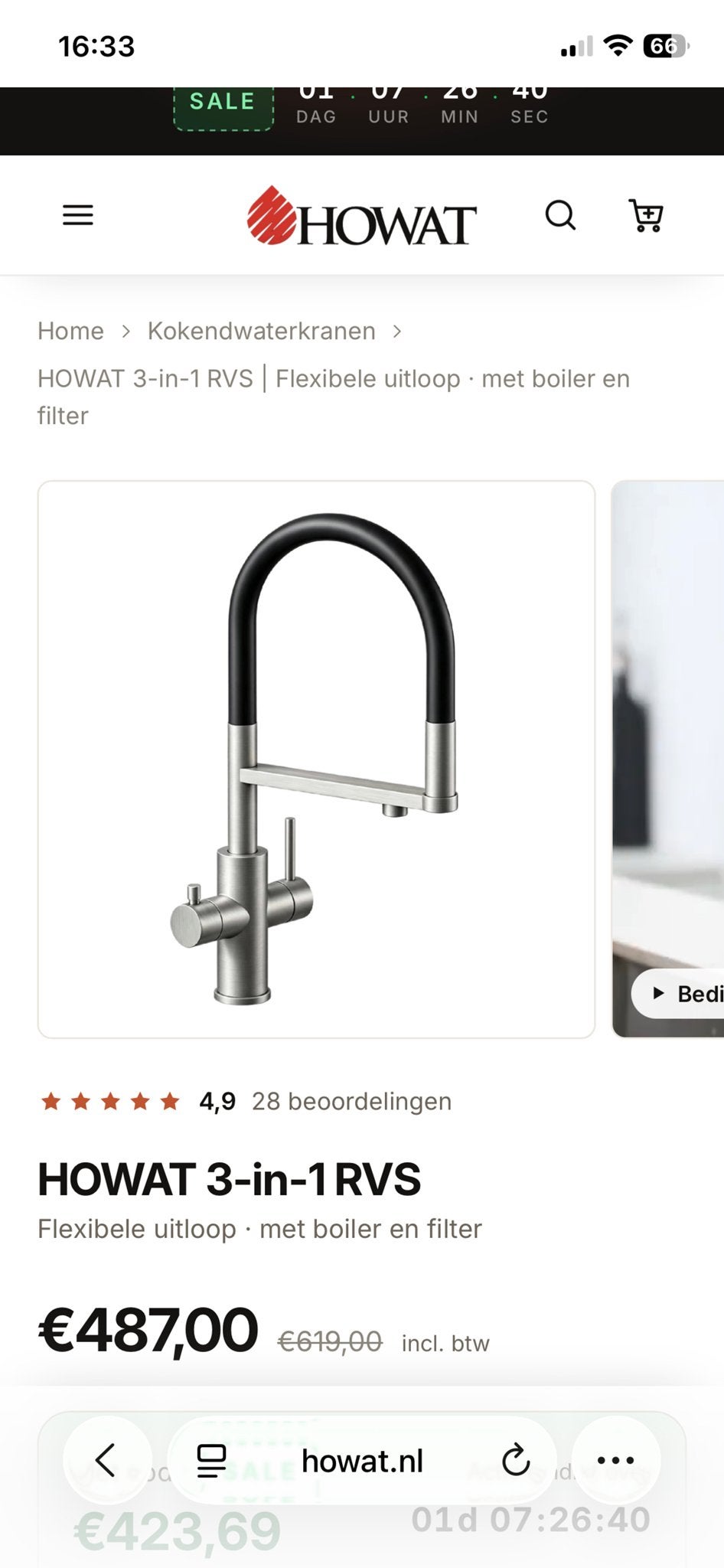 HOWAT 3-in-1 RVS Kokendwaterkraan met flexibele uitloop, Ophalen, Gebruikt