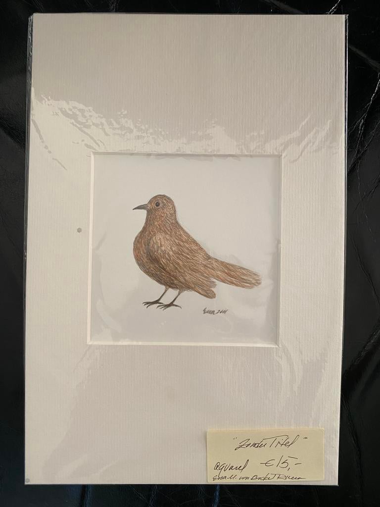 Aquarel "Merel" met passe-partout, gesigneerd, Ophalen of Verzenden