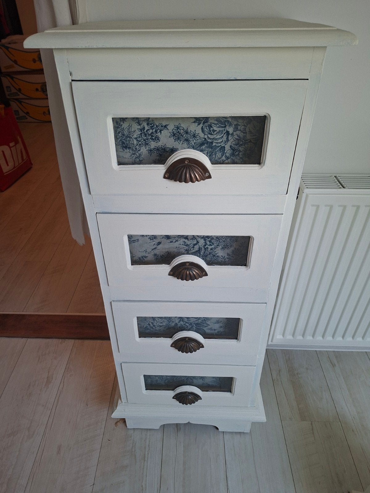 brocante ladekast met blauwe touile de jouy, Ophalen, 50 tot 100 cm, 3 of 4 laden, Minder dan 100 cm