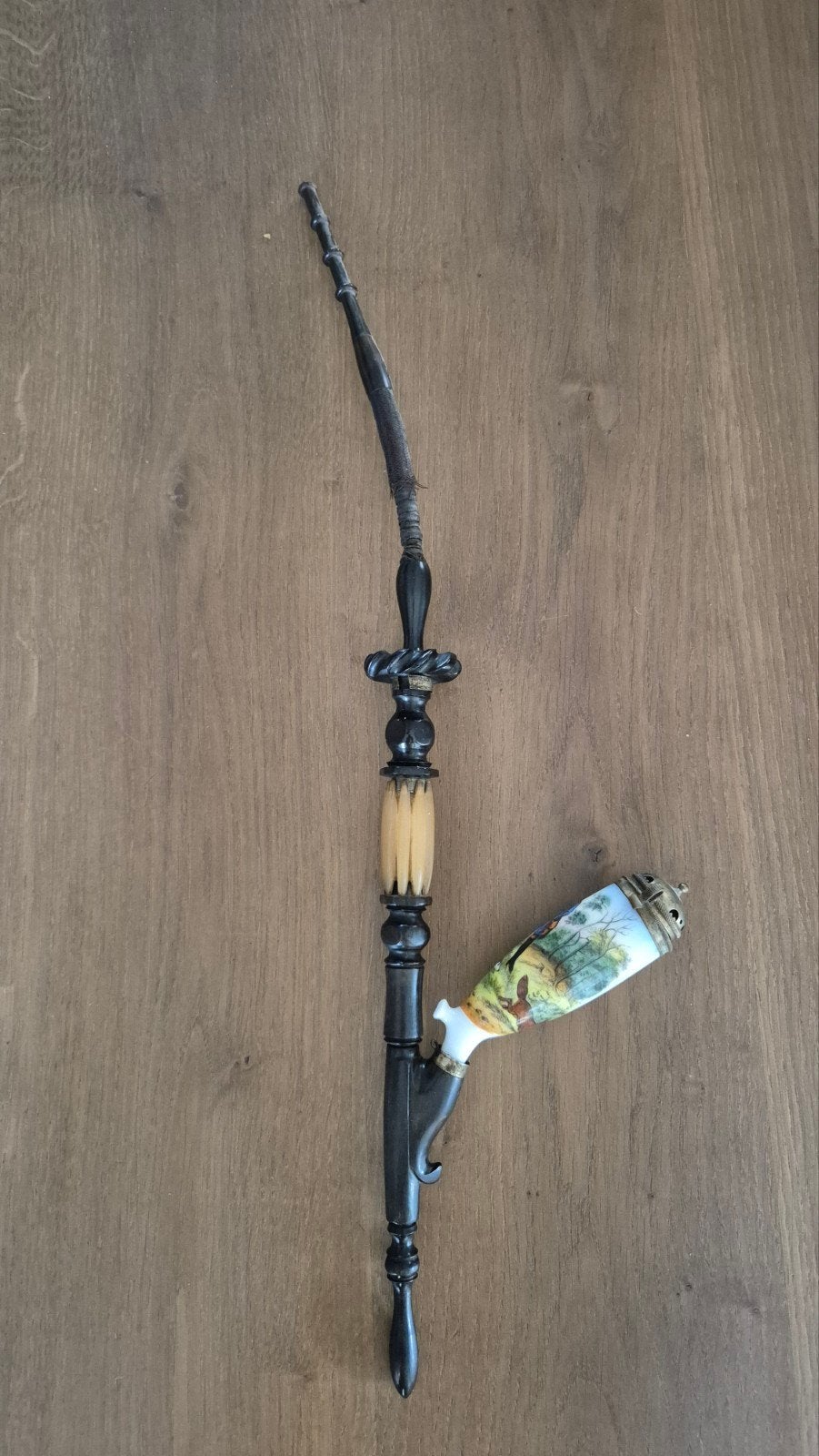 Antieke porseleinen pijp met jachttaferelen, Ophalen of Verzenden, Gebruikt, (Water)pijp