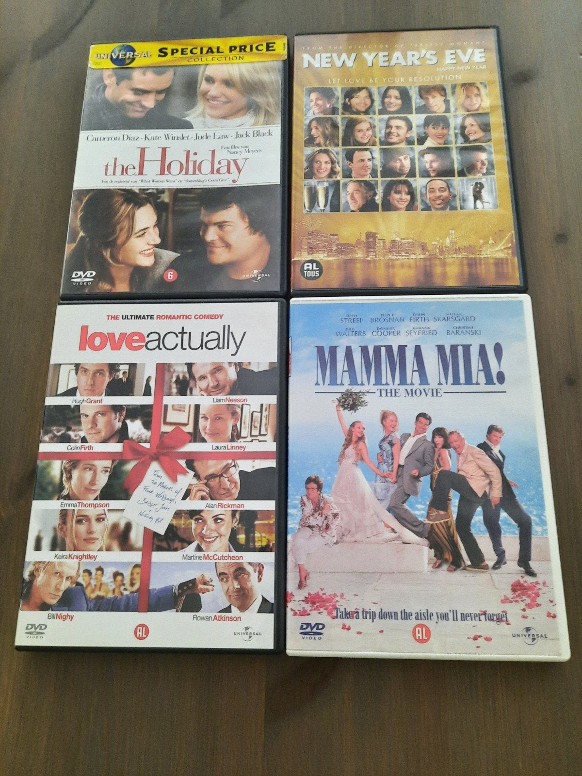 Dvd's: The Holiday, Love Actually, Mamma Mia, New Years Eve, Alle leeftijden, Ophalen of Verzenden, Zo goed als nieuw, Romantische komedie