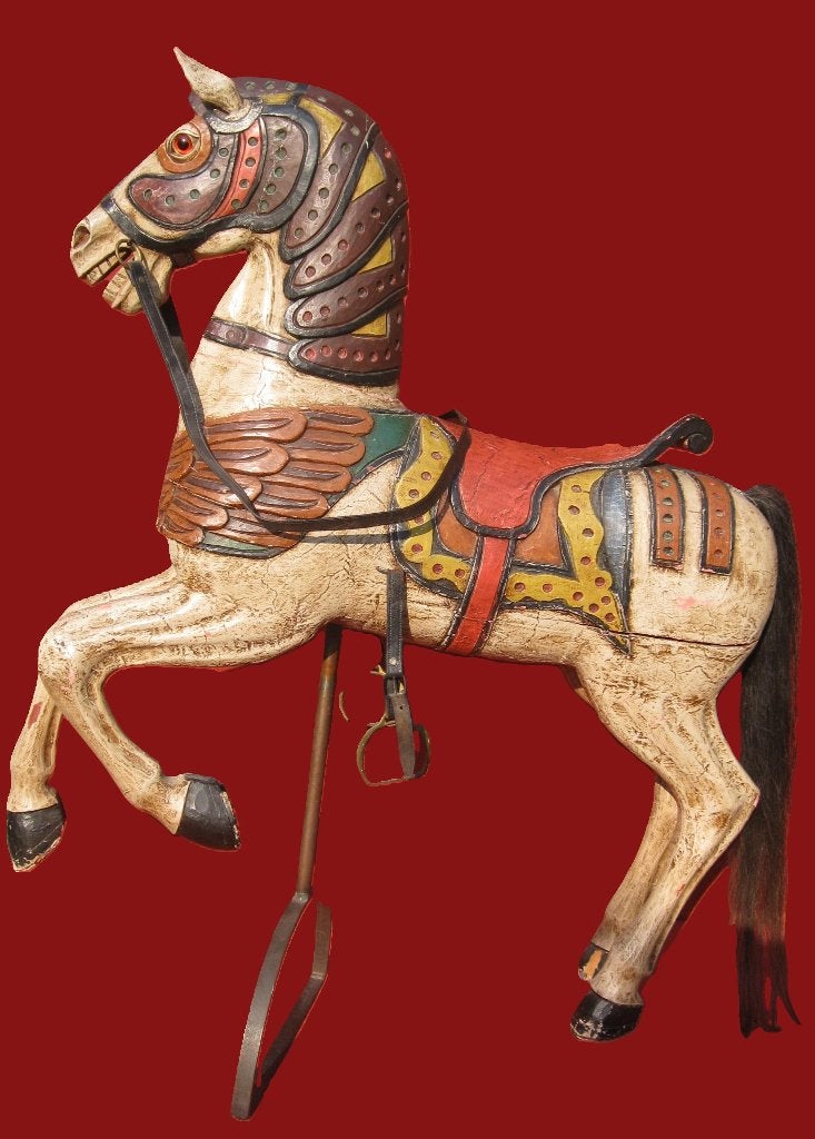 Antiek (+/-1920) kermispaard carrousel., Ophalen