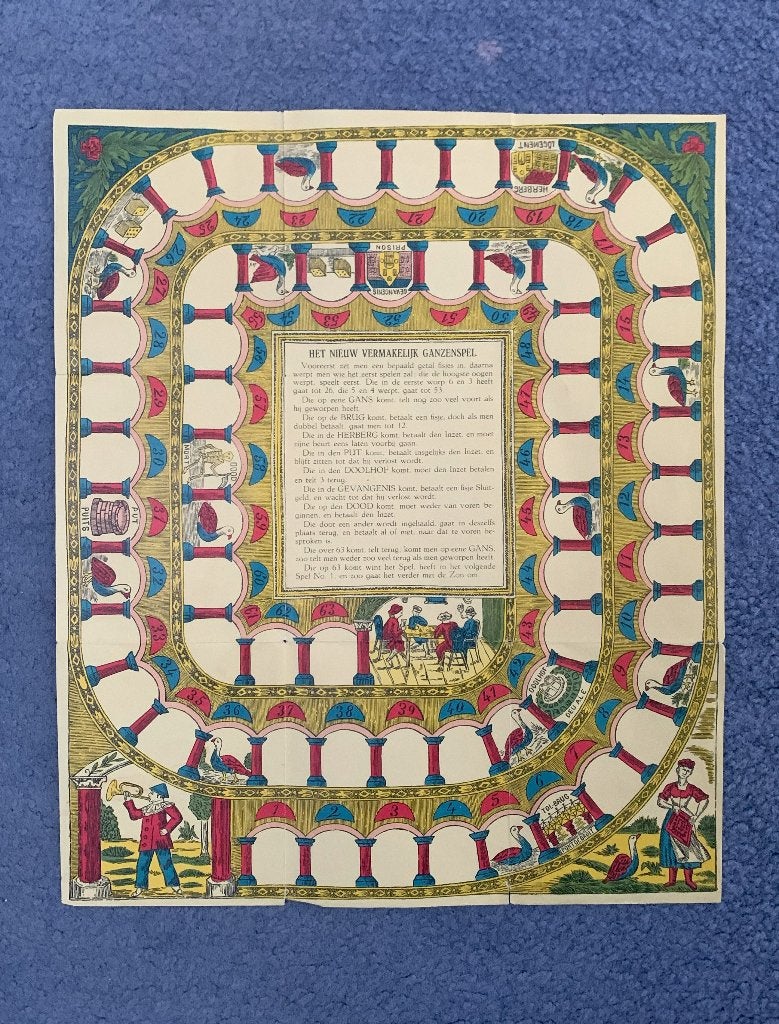 HET NIEUW VERMAKELIJK GANZENSPEL - oud Hollands ganzenbord, Antiek en Kunst, Ophalen of Verzenden