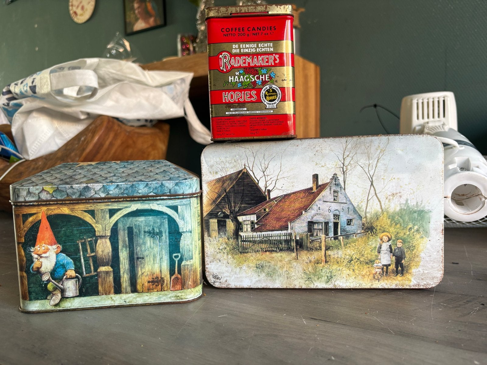 Vintage blikken: Rademaker's Hopjes, kabouter en boerderij, Ophalen of Verzenden, Gebruikt, Overige