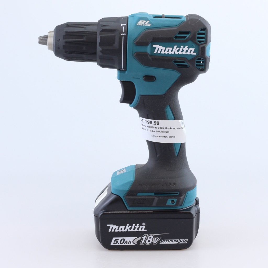 Makita DHP490 2025 Klopboormachine Accu + Lader Nieuwstaat, Doe-het-zelf en Verbouw, Gereedschap | Boormachines, Makita, Zo goed als nieuw