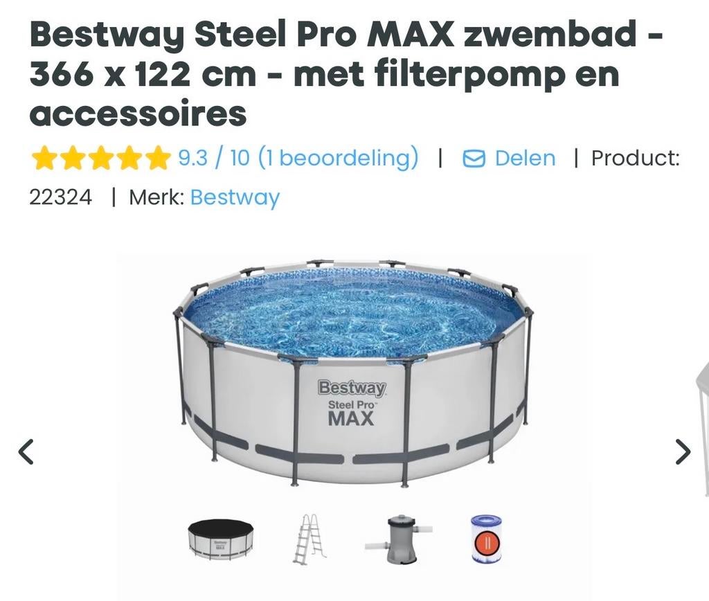 Bestway Steel Pro MAX zwembad 366 x 122 cm, Tuin en Terras, 120 cm of meer, Gebruikt, Rond, 300 cm of meer