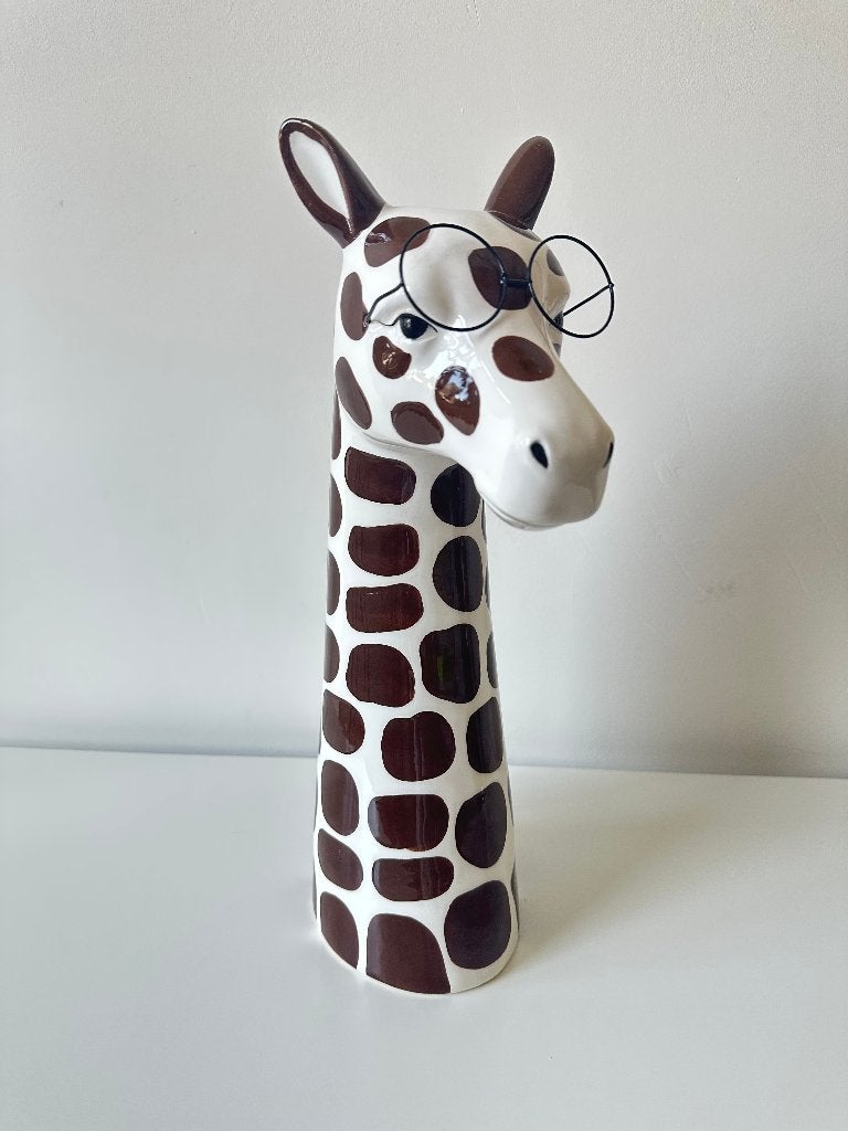 Keramieken giraffe vaas met bril, Ophalen of Verzenden, Zo goed als nieuw, Meerkleurig