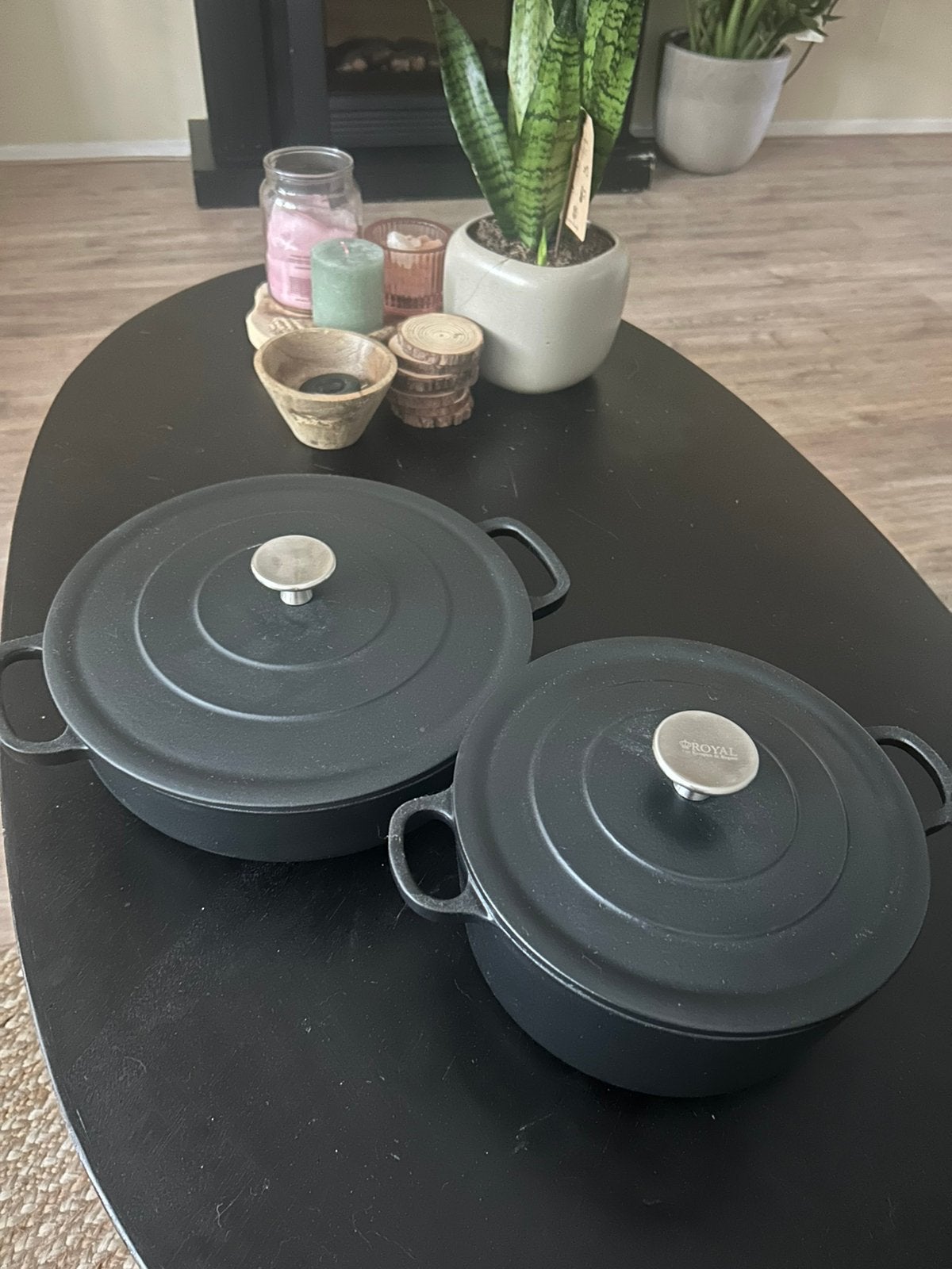 Gietijzeren braadpannen set van 2, Huis en Inrichting, Keuken | Potten en Pannen, Ophalen, Met deksel, Nieuw, Overige merken