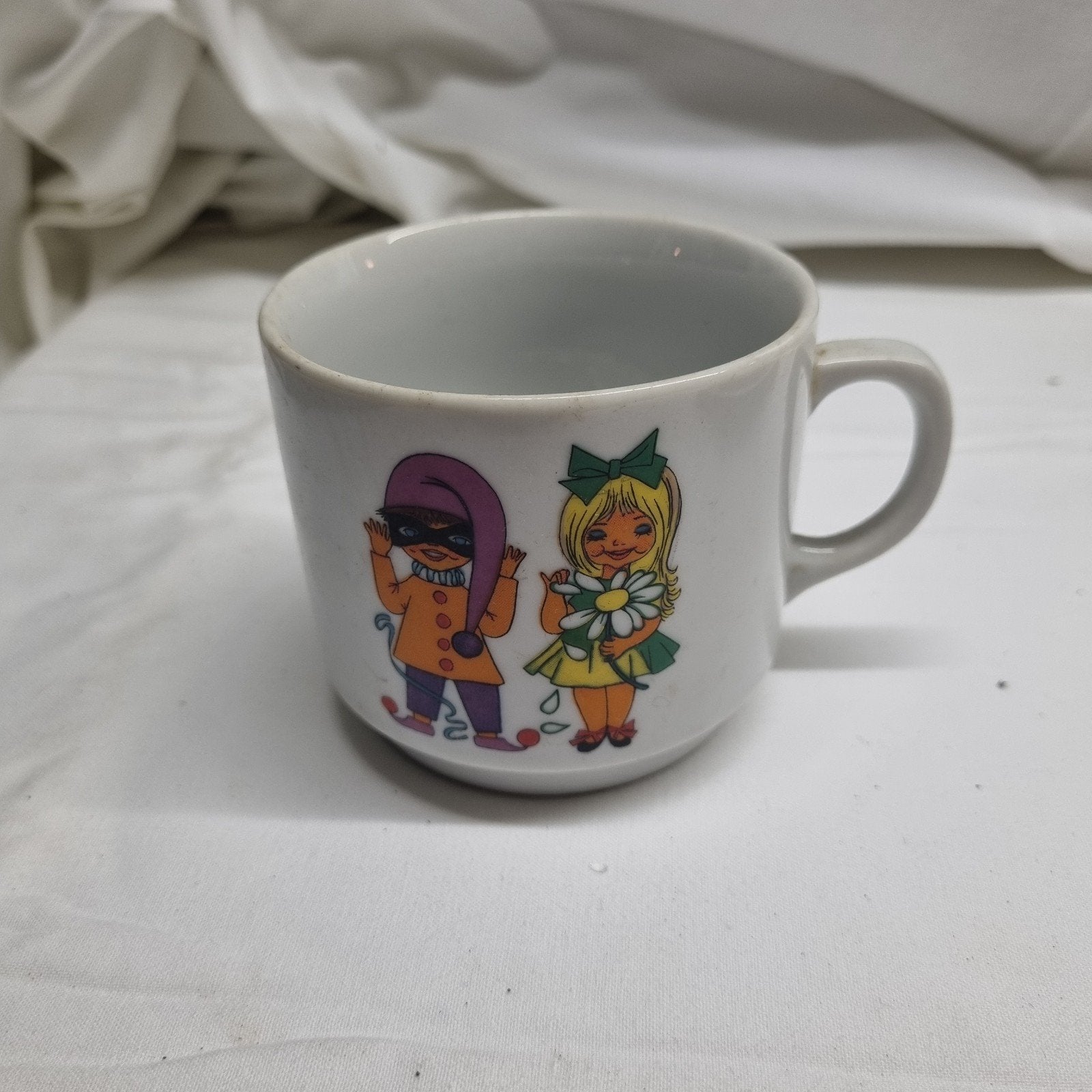 Vintage kinderkopje met Harlekijn en meisje - W. Germany, Antiek en Kunst, Ophalen