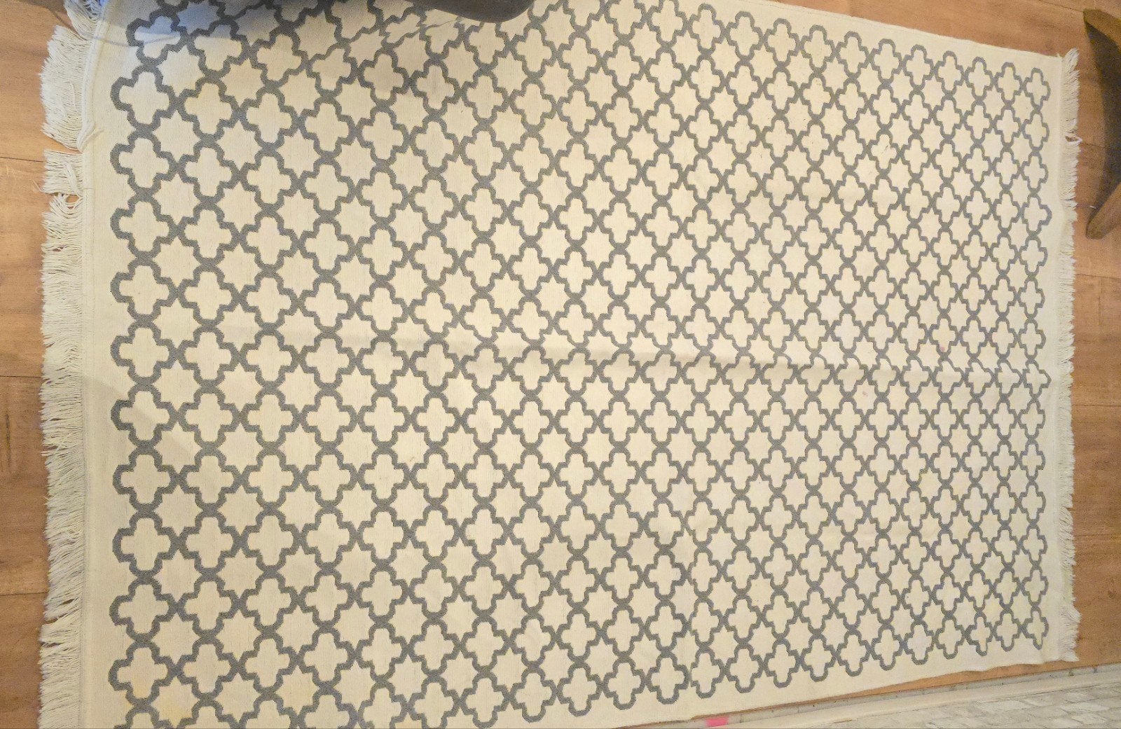 Kelim Vloerkleed 145x220 cm - Grijs & Gebroken Wit Katoen, Ophalen, Gebruikt, 100 tot 150 cm, 200 cm of meer