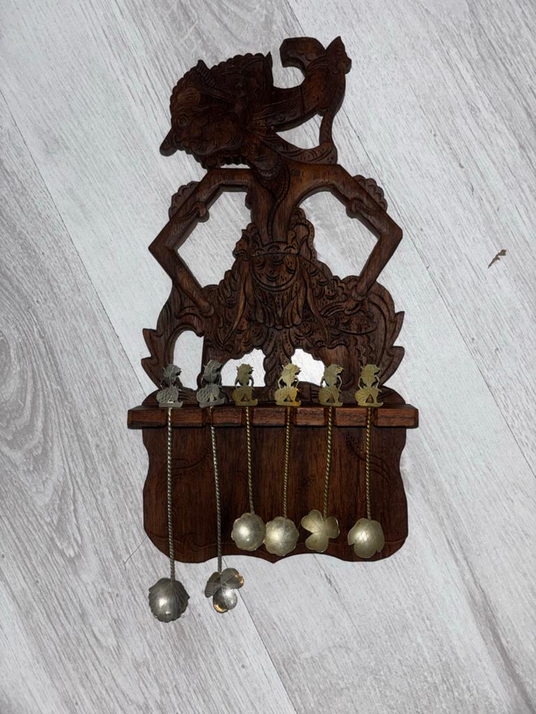 Vintage Wajang poppenhouder met lepeltjes, Ophalen of Verzenden