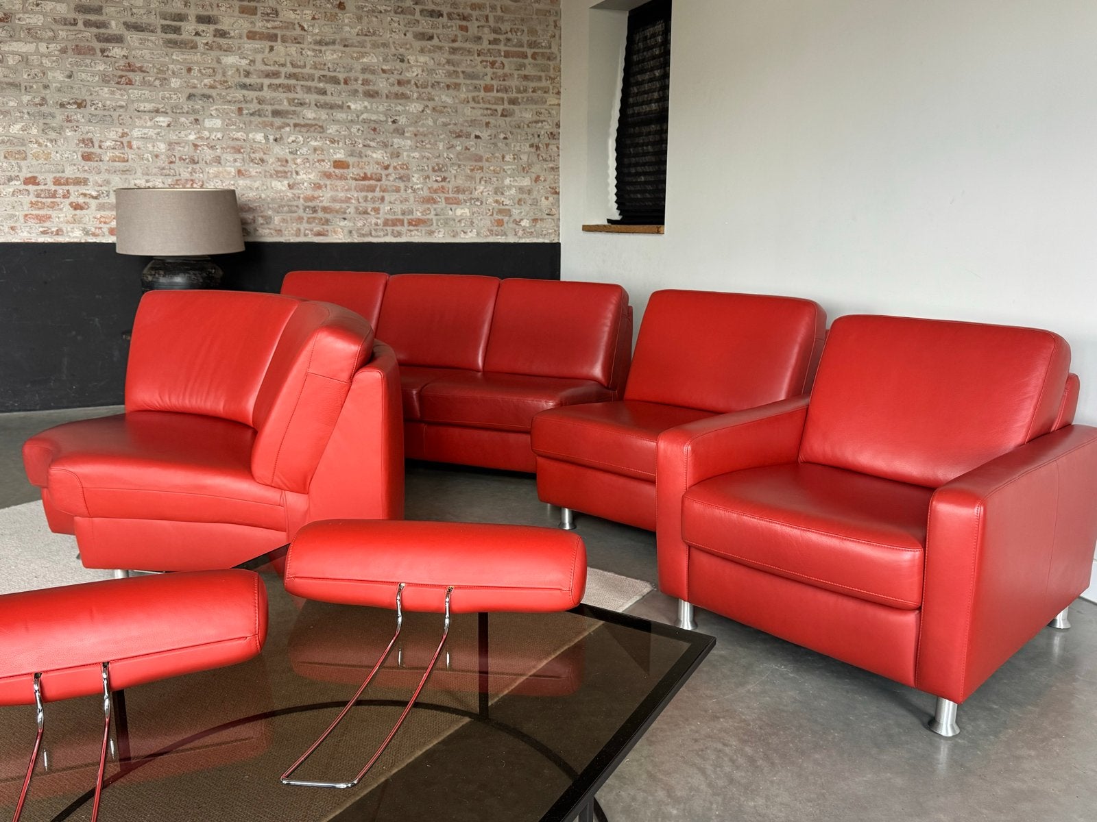 Montèl modulair bankstel | Rood leer | Losse elementen, X, Hoekbank, 300 cm of meer, Ophalen of Verzenden