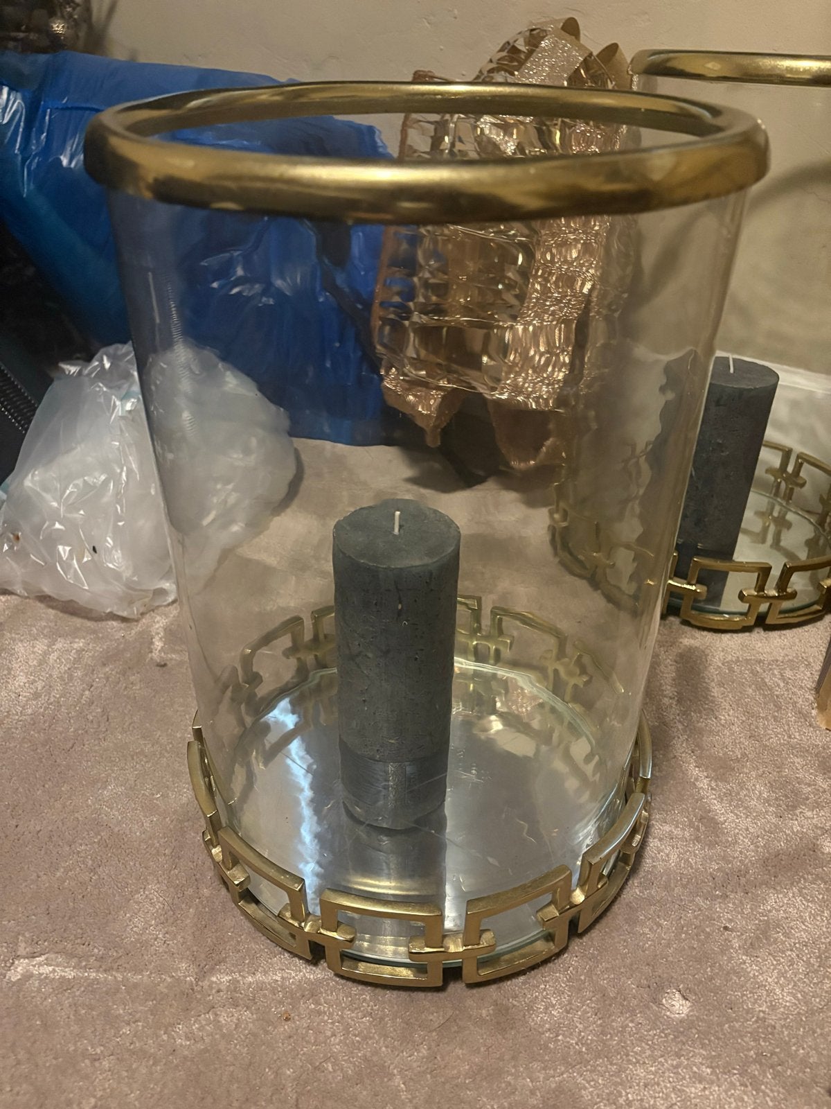 2Gouden lantaarn met glazen cilinder en spiegelbodem colmore, Gebruikt, Lantaarn, Overige merken, Ophalen of Verzenden