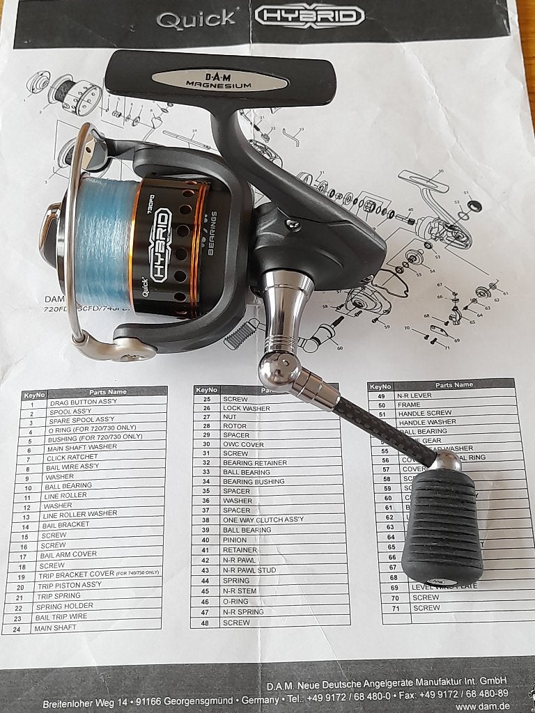 Dam Quick Hybrid 730 FD Spinmolen met Magnesium molenhuis, Watersport en Boten, Ophalen of Verzenden, Zo goed als nieuw, Molen