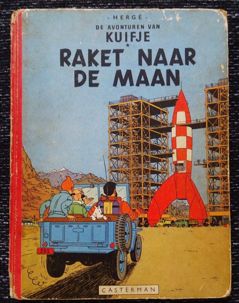 Strip van KUIFJE: RAKET NAAR DE MAAN -Hardcover 1e druk 1953, Gelezen, Eén stripboek, Ophalen of Verzenden, Herge