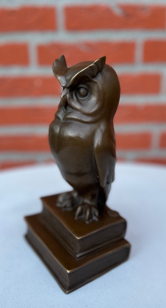 Bronzen beeld van de wijze uil op de boeken., Antiek en Kunst, Ophalen of Verzenden, 20 - 50 cm, Beeld, Bruin