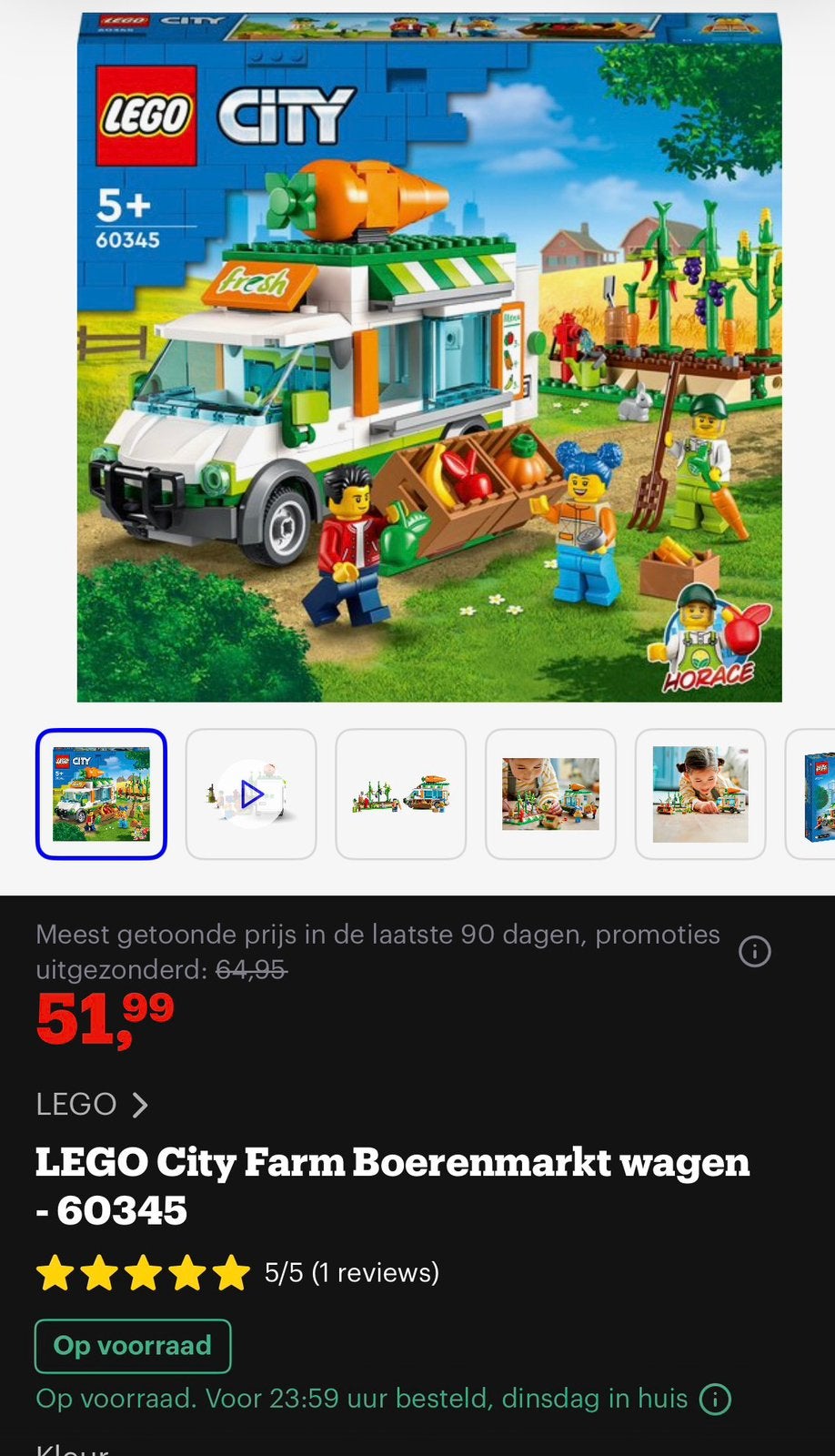 LEGO 60345 City Boerenmarkt wagen, Ophalen, Zo goed als nieuw