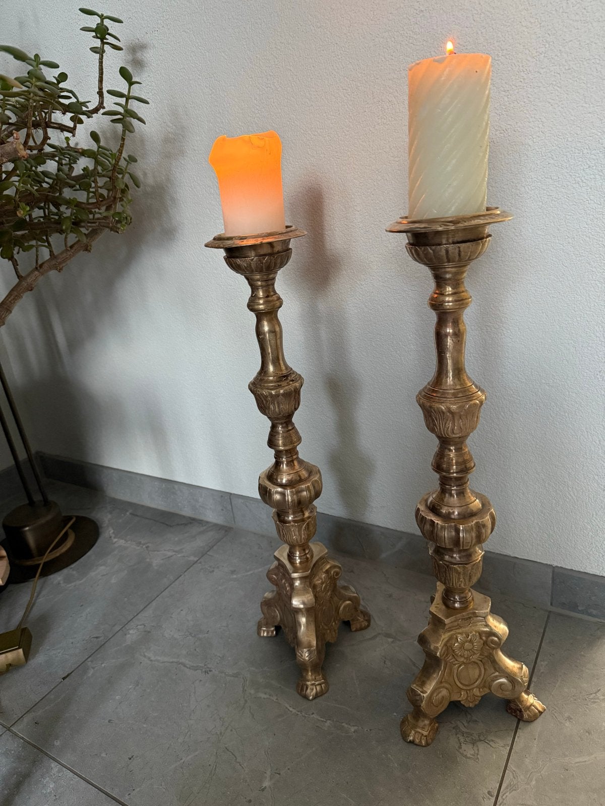 Antieke koperen kandelaars - Set van 2, Ophalen of Verzenden, Koper of Brons
