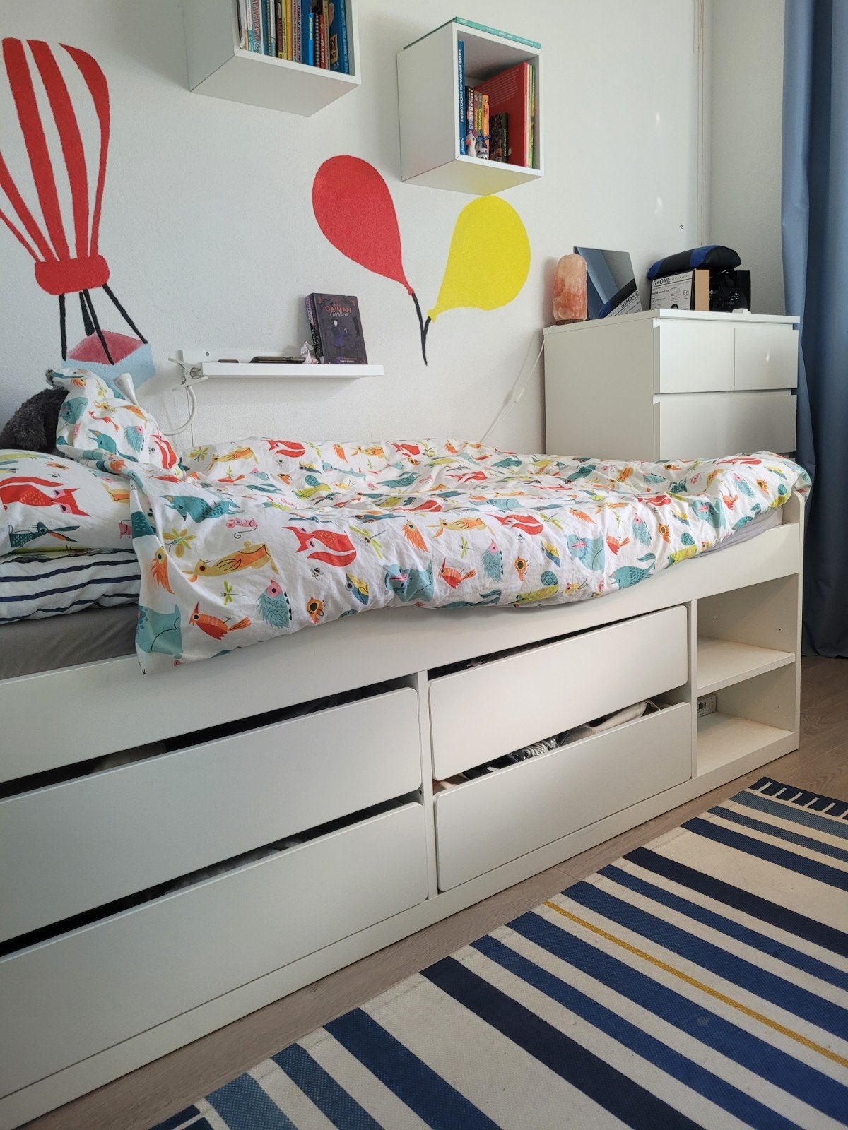 IKEA SMÅSTAD bed met opberglades, Gebruikt, 90 cm, Eenpersoons, Wit