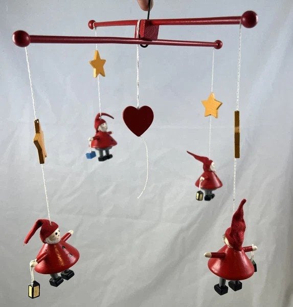 Houten Mobiel Kerstmis Vintage Kabouter Rood Goud Ster, Coolsingel 104, 3011 AG Rotterdam, Netherlands, Verzenden, Zo goed als nieuw