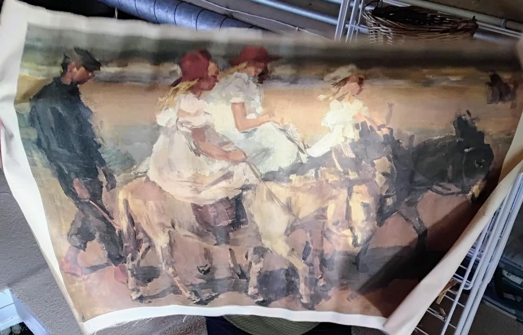Grote canvas print van schilderij met ezels en ruiters, Antiek en Kunst, Kunst | Schilderijen | Klassiek, Ophalen of Verzenden