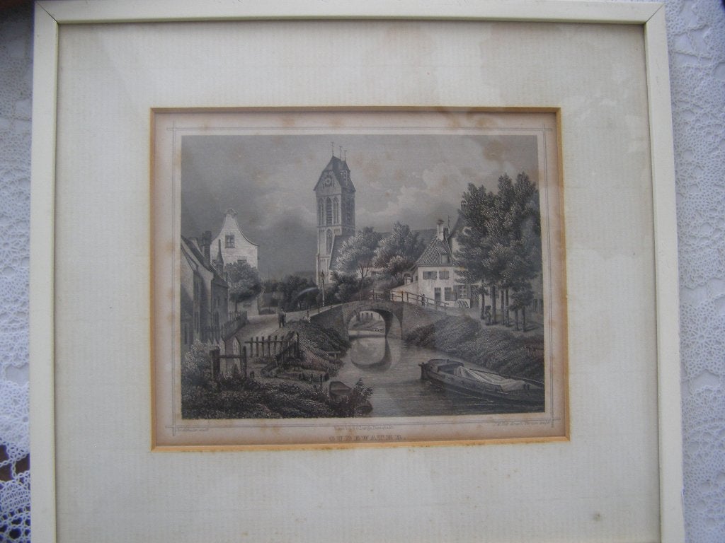 2x gravure Oudewater Plattegrond en stadsgezicht19e 18e eeuw, Antiek en Kunst, Cartografie, Met tekst, Ophalen of Verzenden, Gravure