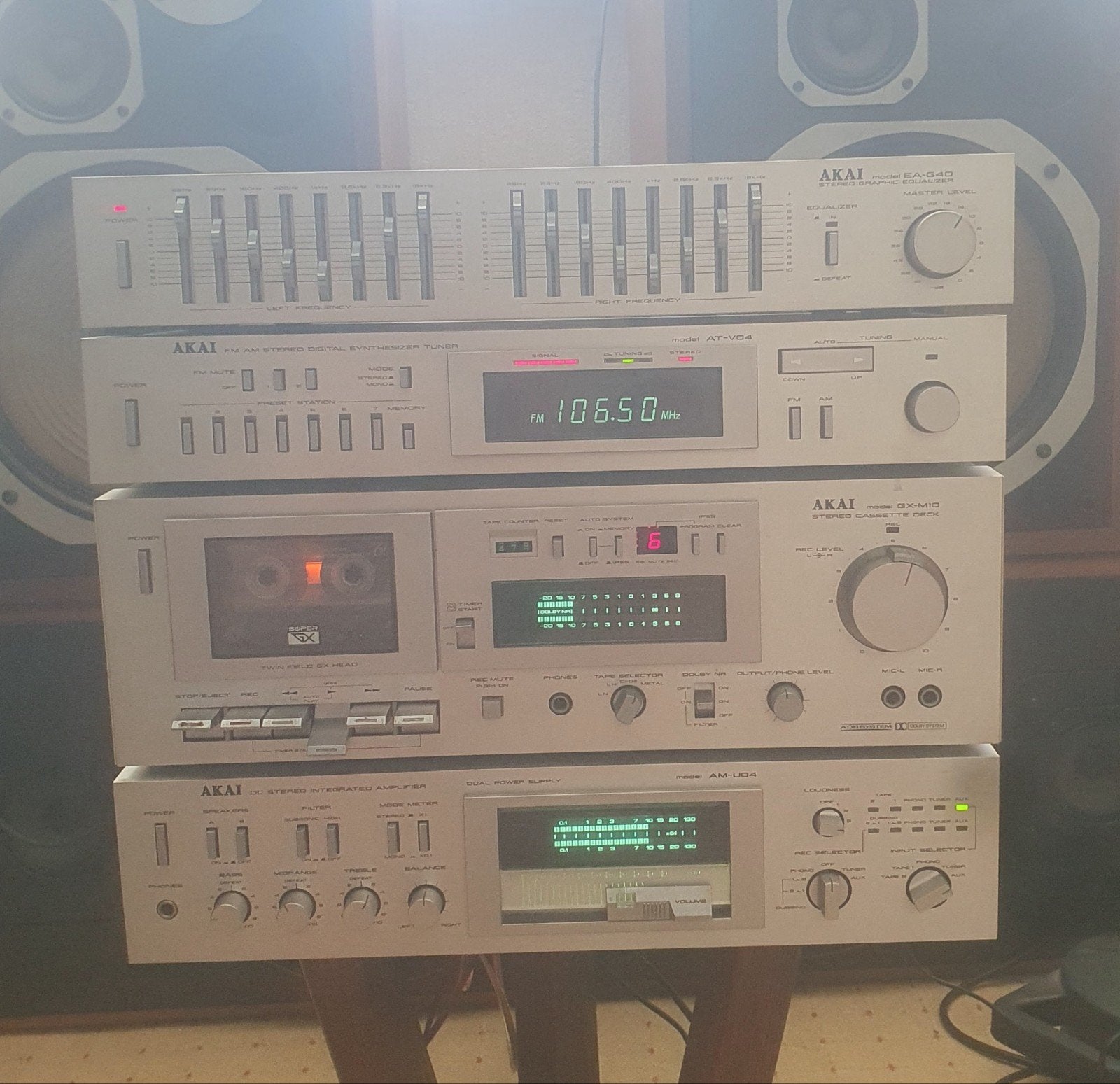 Akai Stereo Set: Versterker, Tuner, Cassettedeck, Equalizer, Ophalen