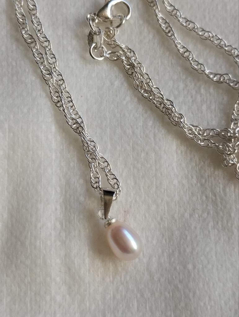 Parel ketting hanger zilver 925 met ketting, Verzenden, Nieuw, Zilver