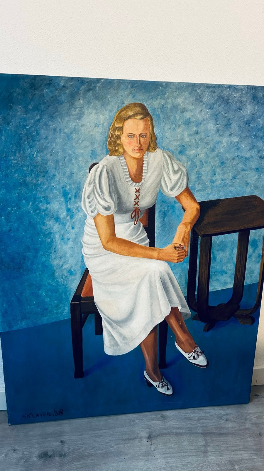 Olieverf Portret Vrouw door F.KLaver '38, Ophalen, Gedateerd, Doek, Portret of Personen