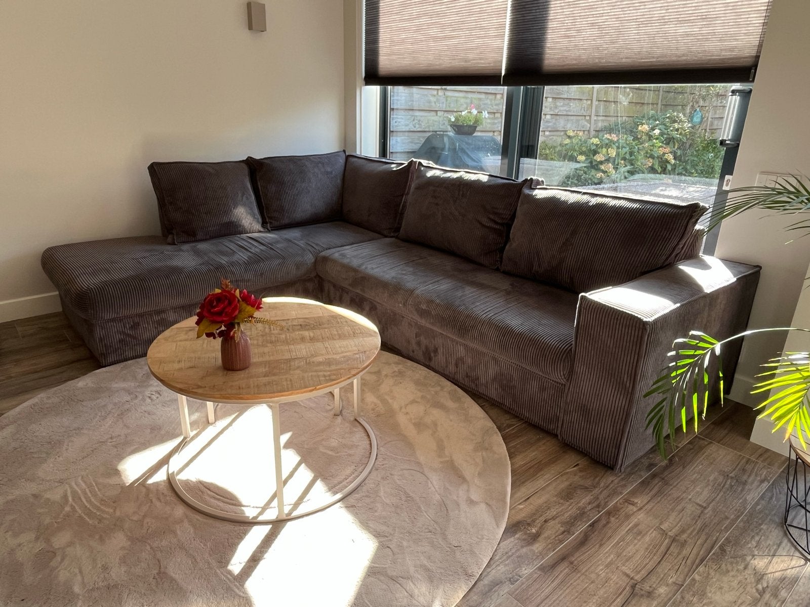 Leuke/nette Comfortabele Hoekbank - Ribstof Grijs te koop!, Ophalen, 250 tot 300 cm, 100 tot 125 cm, Hoekbank