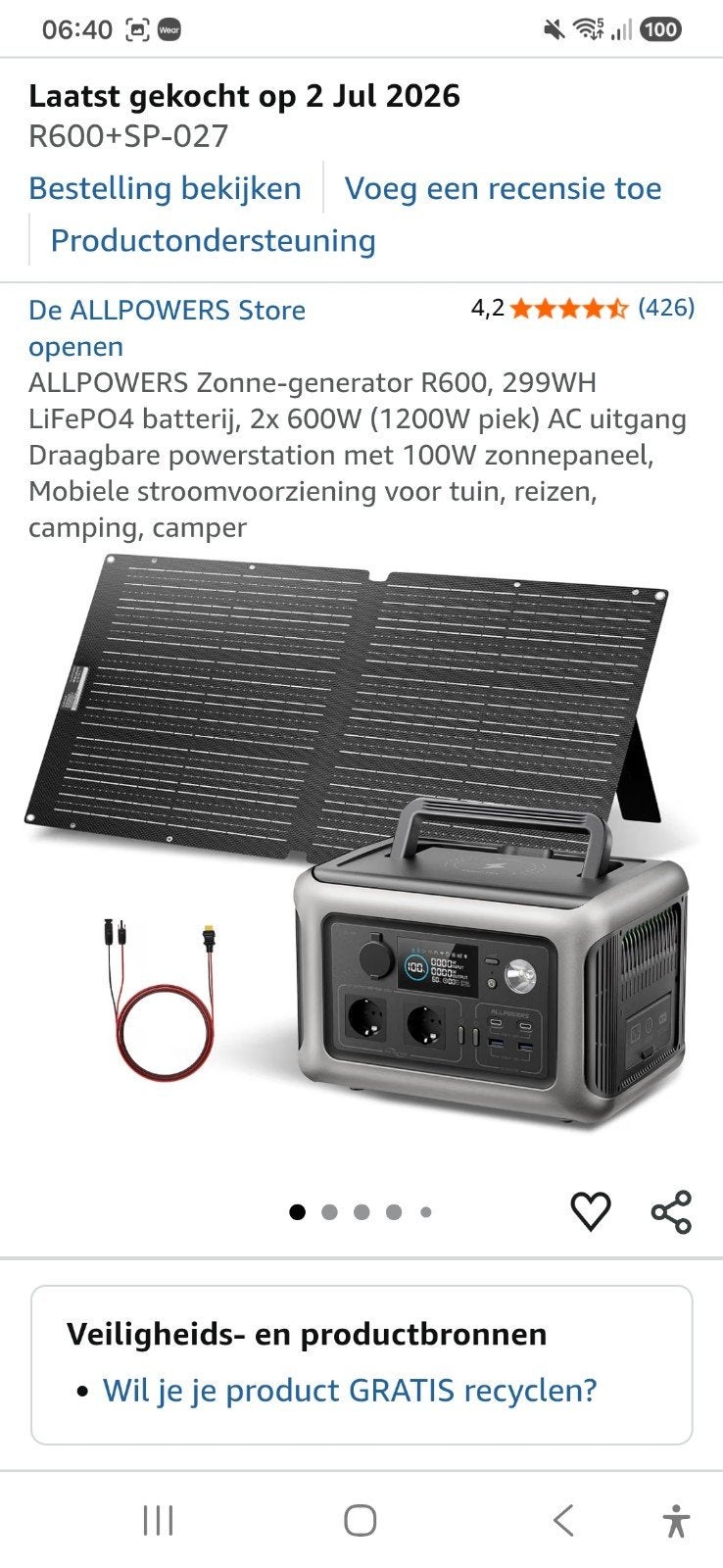 allpowers laadstation met zonnepaneel, Ophalen of Verzenden, Zo goed als nieuw, Allpowers
