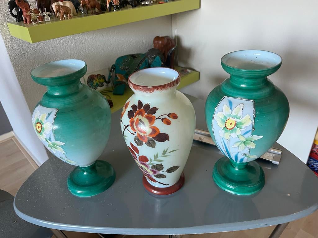 Glazen 3-delig kaststel met bloemmotief, Ophalen of Verzenden